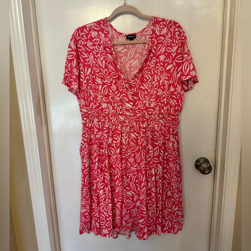 Torrid Pink Floral V-Neck Dress